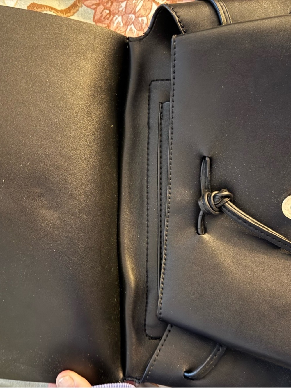 Black Vegan Leather Crossbody Bag Flat Backed with Snap Close